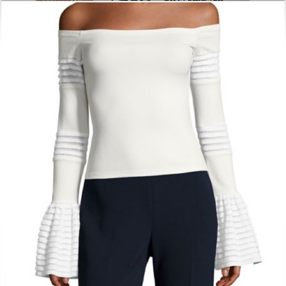 Alexis gryffin off-the-shoulder bell-sleeve knit top, white Size Large $286 - Picture 2 of 4